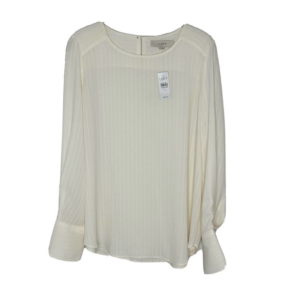Ann Taylor Loft Women’s Ivory Crepe Long Sleeve Blouse Top Size M New